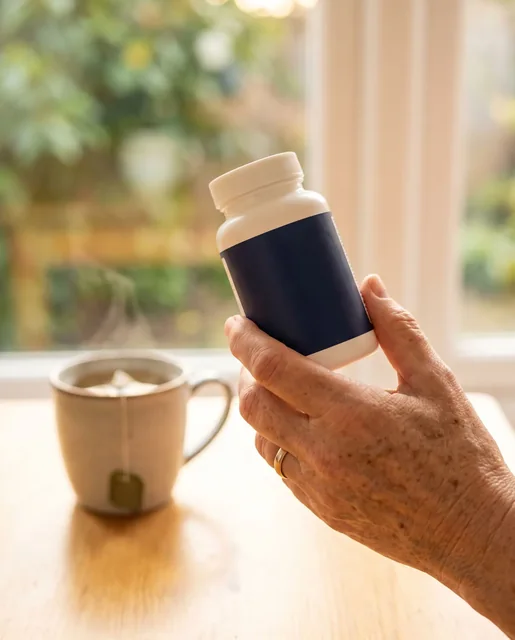 A woman holding the Norixi Everna bottle by a sunlit kitchen window