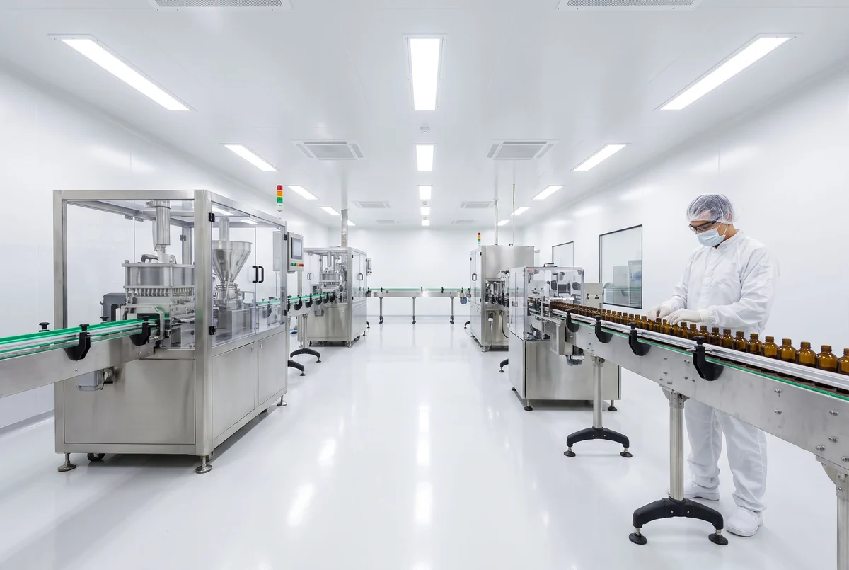 Interior of a modern cGMP supplement manufacturing facility in the United States